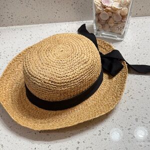 Scala Stylish Straw Hat w Black canvas Ribbon OS summer‎ vacation cruise resort